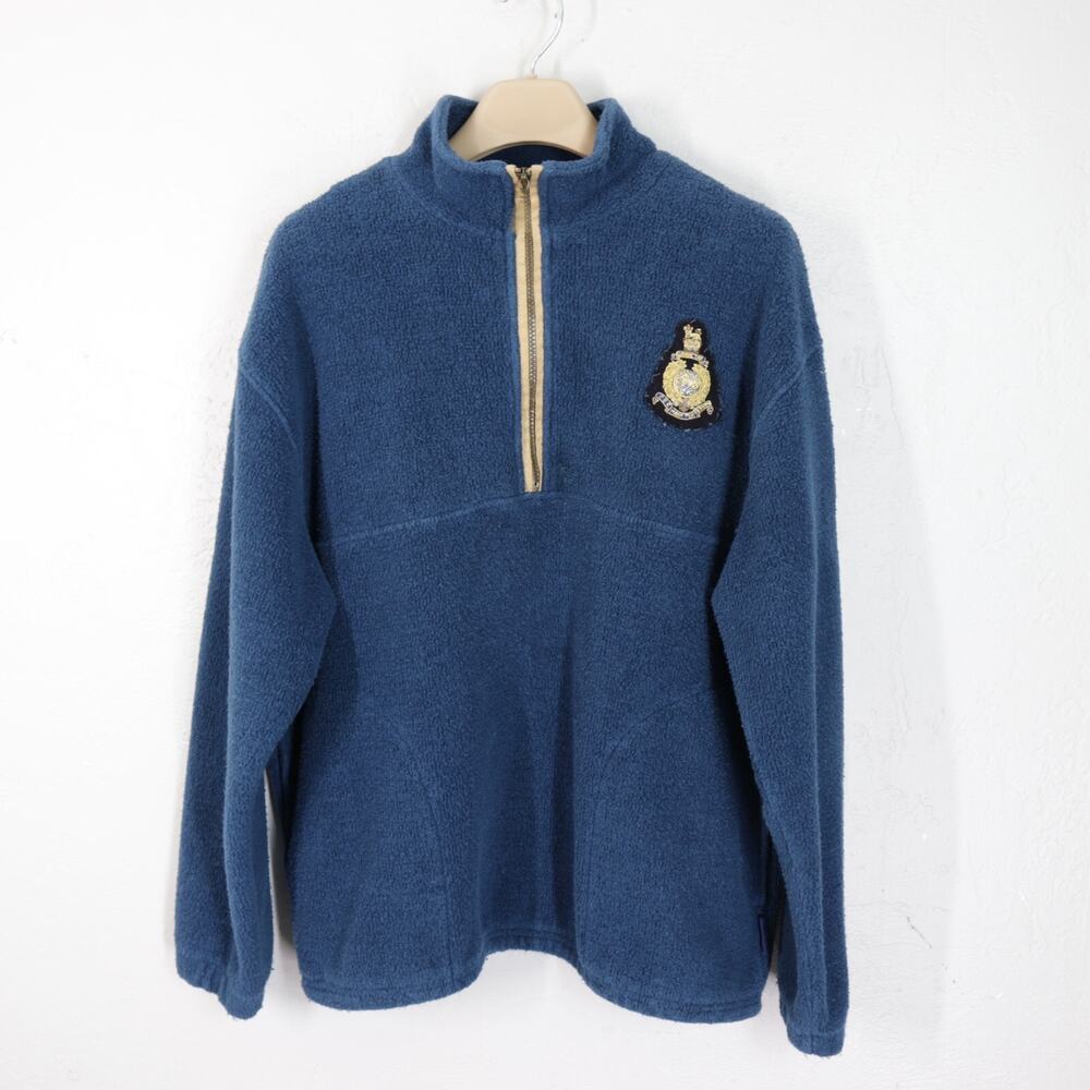 Vintage Straight Down Mens L Slate Blue Fleece Sweater Quarter Zip Long Sleeve